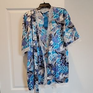 Blue Floral Satin Robe